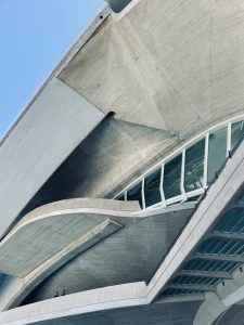 Modern abstract architecture in Valencia skyline.